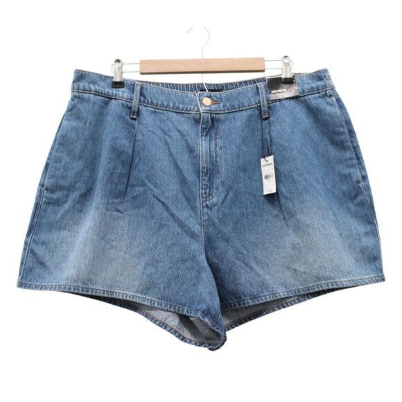 NWT Express Denim Shorts XL Super High Rise Pleated Elastic Waist Preppy 90s Mom - Picture 1 of 15